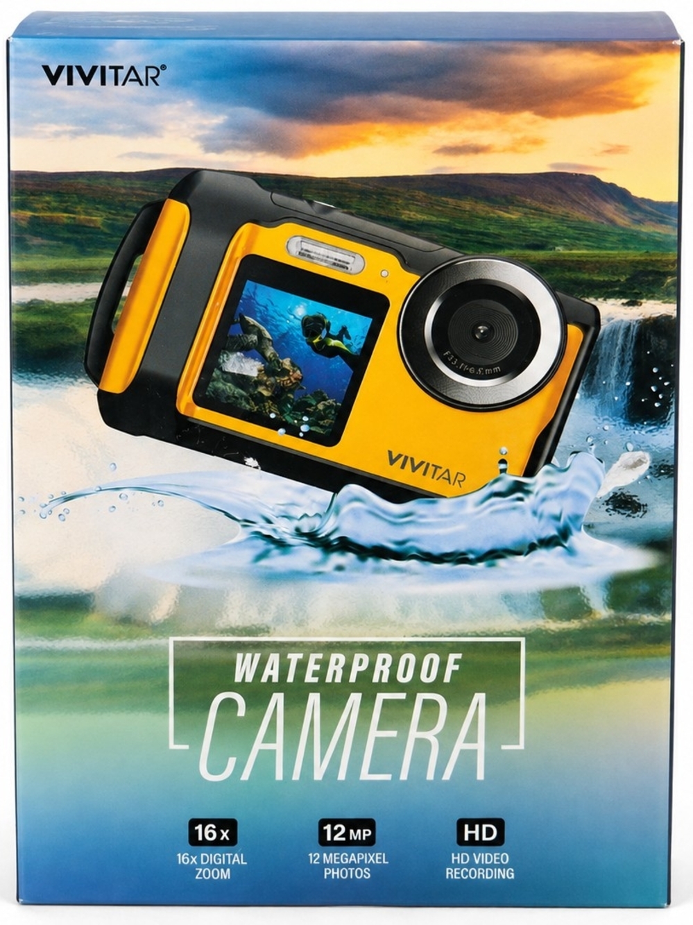 Vivitar Waterproof Digital Camera Yellow 12MP HD Video 16X Zoom VXX090-YEL NEW